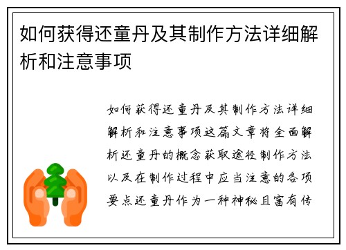 如何获得还童丹及其制作方法详细解析和注意事项